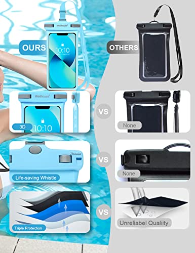 wellhouse Waterproof Phone Pouch, Waterproof Phone Case for iPhone 16 15 14 13 12 Pro Max XS Samsung, IPX8 3D Cellphone Dry Bag Beach Essentials (1 Pack - Light Blue7.0, 7 inch) - color: 1 Pack - Light Blue7.0"