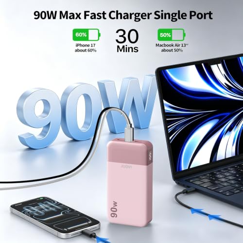 JUOVI Laptop Power Bank 90W 20000mAh Portable Charger - color: Pink