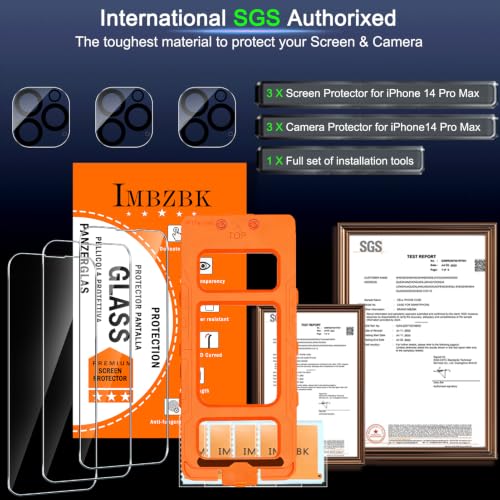 IMBZBK Screen Protector for iPhone 14 Pro Max, Tempered Glass, 3+3 Pack - color: 14 Pro Max-Transparent