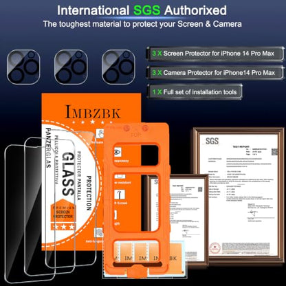 IMBZBK Screen Protector for iPhone 14 Pro Max, Tempered Glass, 3+3 Pack - color: 14 Pro Max-Transparent