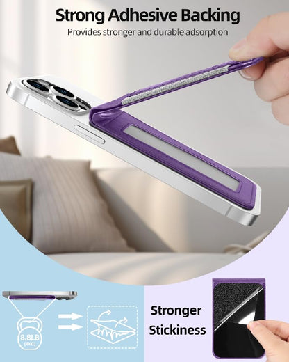 Phone Wallet Stick On with Stand, Adhesive Phone Card Holder, 8-Card Holder - color: Purple