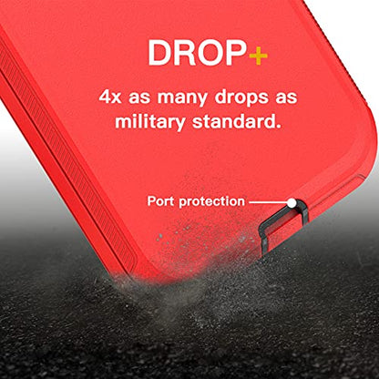 AICase for iPhone 13 Pro Max Case with Belt-Clip Holster, Screen Protector, Heavy Duty Protective Phone Case, Military Grade Full Body Protection Shockproof/Dustproof/Drop Proof Rugged Cover - color: Red