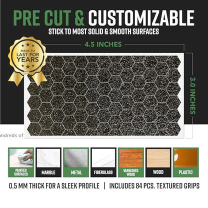 Dragon Grips Black Rubber Grip Tape, 84pc Hexagon Grip Stickers - color: Black, size: 5/8" - 84pcs 1 pack