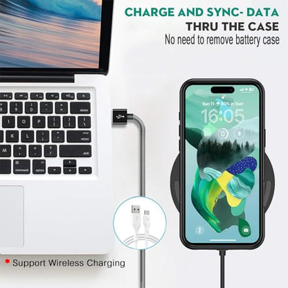 Wireless Charging Case for iPhone 16 Plus, 12000mAh High Capacity Portable Rechargeable Battery Case Qi Wireless Charging Compatible with iPhone 16 Plus (6.7 inch) Extended Battery Charger Case-Black - size: iPhone 16 Plus (6.7 inch)