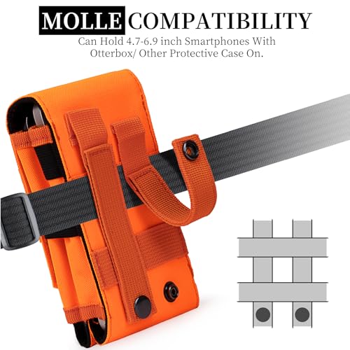 Dual Tactical Phone Pouch Molle Phone Holster Double Capacity Holder Universal Utility EDC Pouch for iPhone 17 Pro Max/17 Pro/16 Pro Max/16 Pro/15 Pro Max/15 - color: Orange