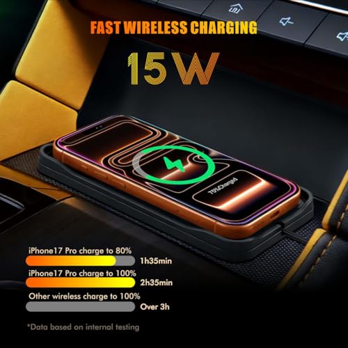 Wireless Car Charger,15w Fast Car Wireless Chargers Charging pad Non Slip Charger for Car Wireless Phone Charger for iPhone 17/16/15/14/13/12 Pro, SE3/SE2/XS/X/XR/8, 100cm Cable - color: Black-100cm Cable