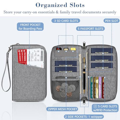 FINTIE Family Passport Holder Wallet Travel Document Organizer Clutch Bag | RFID Blocking Credit Cards Case Cover for Women Men - color: Snowflake Gray