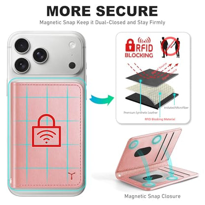TUCCH Magnetic Wallet for Magsafe iPhone, 6 Card Holders, Rose Gold | for iPhone 17/17e/16/15/14/13/12 Pro/Pro Max/Plus, RFID Blocking, Clear ID Window, PU Leather - color: Rose Gold