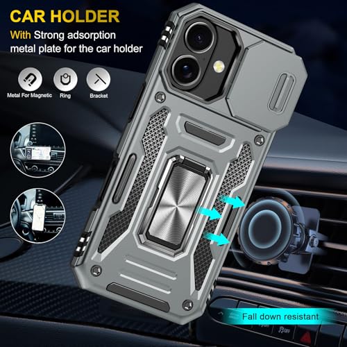 Shockproof Phone Case Compatible with iPhone 17 Case with Kickstand & HD Screen Protector & with Camera Cover Dual-Layer Military-Grade Drop Protection Phone Case (Gray) - color: Grey, size: iPhone 17 【6.3 inch】