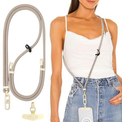 Adjustable Anti-Theft Phone Lanyard Neck & Crossbody Strap with 0.2mm Metal Tab & Comfort-Fit 8mm Rope (Khaki) - color: Khaki