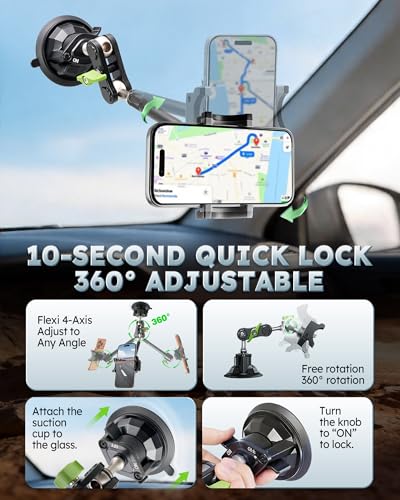 Semi Truck Phone Mount for Drivers, 360° Anti-Shake with Extension Rod - style: Extended green