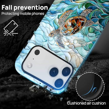 Case Compatible with iPhone 17 Pro Max, Cute Dual Layer Hybrid Phone Cover, Military Grade Drop Protection, Aesthetic Shockproof Phone Case for Women Girls, Stained Glass Sea Turtle - color: Stained Glass Sea Turtle, size: Iphone 17 Pro Max