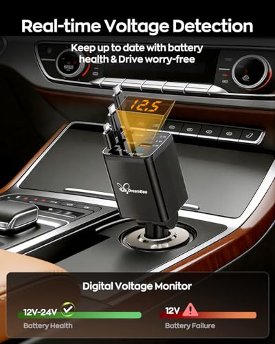 DreamBee Retractable Car Charger,108W 6 in 1 Super Fast Car Phone Charger with 3 Cords 31.5INCH, USB C Car Charger Adapter for iPhone 18/17/16/15/14/13 Pro Max XR,iPad,Samsung