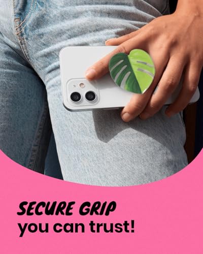OnTheGrip Cute Acrylic Tropical Leaf Design Collapsible Expandible Mobile Phone Grip Stand Holder for Smartphone Tablet Cell Phone Accessory (Aurea Monstera)