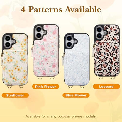 ZCDAYE Zipper Crossbody Wallet Case for iPhone 16, Sunflower | Flip Folio PU Leather, Practical Card Holder, Adjustable Lanyard Strap, RFID Blocking, Warm Sunflower Girly Phone Case - color: Sunflower, size: iPhone 16