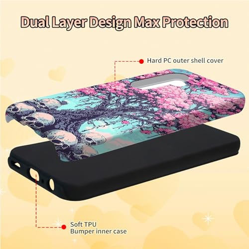Cherry Blossom Skull Phone Case for Samsung Galaxy S25, Dual Layer Shockproof Rugged Cover with Soft TPU + Hard PC, Anti-Scratch Slim Fit Wireless Charging Compatible - color: Cherry Blossom Skull, size: 6.2" Galaxy S25
