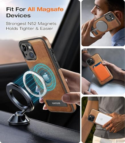 WTCASE Magnetic for iPhone 15 Leather Case,Built-in Invisible Stand [Compatible with Magsafe] Protective Slim Kickstand Phone Cover Compatible with iPhone 15 (2023) 6.1" (Brown) - color: Brown, size: iPhone 15 - 6.1"