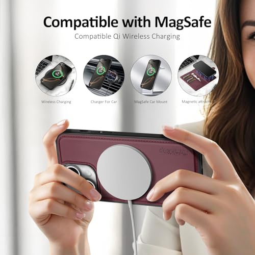 Shieldtop Compatible with MagSafe iPhone 13 Wallet Case,Wine Red - color: Wine Red, size: iPhone 13 - 6.1"