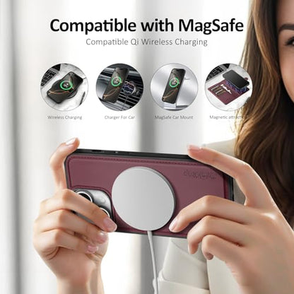 Shieldtop Compatible with MagSafe iPhone 13 Wallet Case,Wine Red - color: Wine Red, size: iPhone 13 - 6.1"