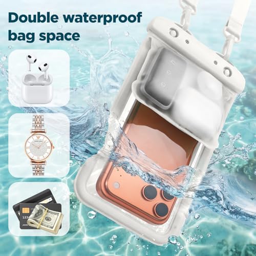 CACOE Waterproof Phone Pouch 2 Pack Up to 8.8", Double Bag, Black+White | IPX8 Waterproof Phone Case,Adjustable Lanyard,Dry Bags for Beach/Cruise/Travel/Camping/Kayak/Hiking/Lake/Vacation Essentials - color: Black+White