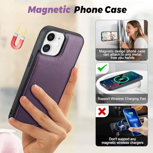 TwoHead for iPhone 11 Wallet case with 11 Card Holder (Deep Purple) | Detachable Magnetic Phone Case, PU Leather Wallet for Women/Men,Wireless Charging Compatible,with Wrist Strap - color: Deep Purple