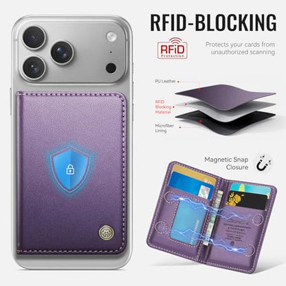 Magnetic Wallet Card Holder with RFID Protection, PU Leather Slim Wallet, Strong Magnet Attachment for iPhone 18/17/16/15/14/13/12 Series Pro Max Plus Mini-Purple - color: Purple