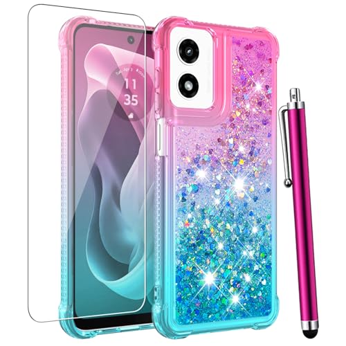 for Moto G Play 2024 Case with Screen Protector, Pink Blue - color: Pink and Blue