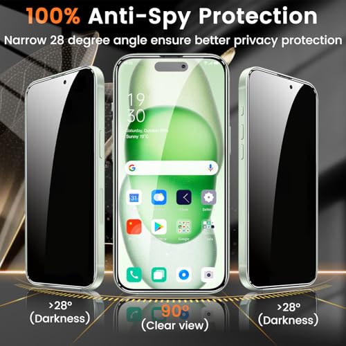 Lesakit 4+4 Pack Privacy Screen Protector for iPhone 15 6.1-Inch with 4 Pack Camera Lens Protector, Anti Spy Tempered Glass Film 9H Hardness Case Friendly - size: iPhone 15