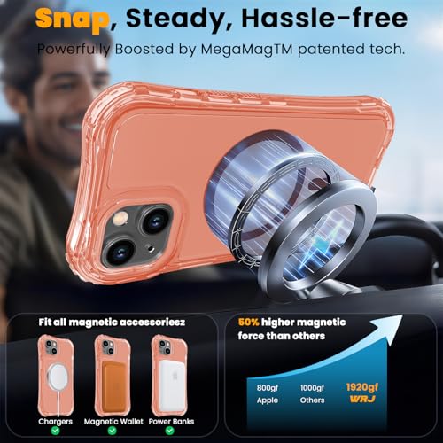WRJ Magnetic Clear for iPhone 13 Case,iPhone 14 Case,[Compatible with MagSafe][Military Grade Drop Protection] Transparent Full Body Shockproof Protective Phone Case-Orange - color: Orange, style: Transparent