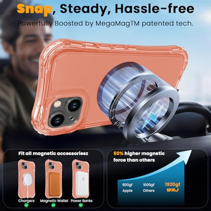 WRJ Magnetic Clear for iPhone 13 Case,iPhone 14 Case,[Compatible with MagSafe][Military Grade Drop Protection] Transparent Full Body Shockproof Protective Phone Case-Orange - color: Orange, style: Transparent