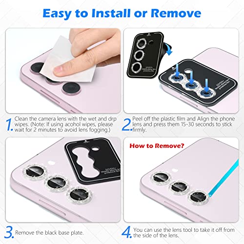 imluckies Camera Lens Protector for Sansung Galaxy S24 / S23 / S23 Plus, Bling Aluminum Alloy Ring & HD Tempered Glass, 9H Hardness Anti-Scratch Back Screen Camera Cover [NOT for S24+], Glitter Sliver - color: Glitter Silver