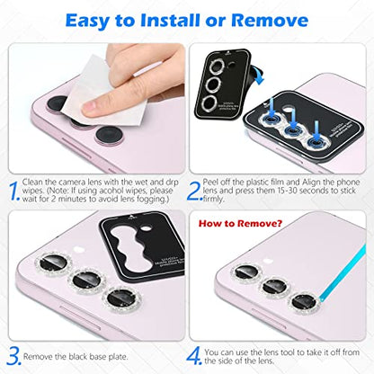 imluckies Camera Lens Protector for Sansung Galaxy S24 / S23 / S23 Plus, Bling Aluminum Alloy Ring & HD Tempered Glass, 9H Hardness Anti-Scratch Back Screen Camera Cover [NOT for S24+], Glitter Sliver - color: Glitter Silver