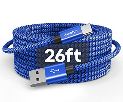 CLEEFUN Extra Long USB A USB C Cable 26ft, USB to USB C Power Cable 26 Foot - color: Blue, size: 26ft