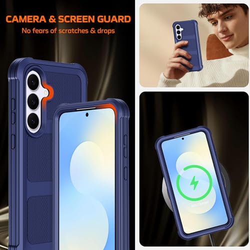for Samsung Galaxy S25 FE Case with Belt Clip Holster,Military Grade Anti-Drop Shockproof Defender Phone Cases 2X Screen Protectors,2 Layers Rugged Heavy Duty Protective Bumper Cover (Blue) - color: Blue
