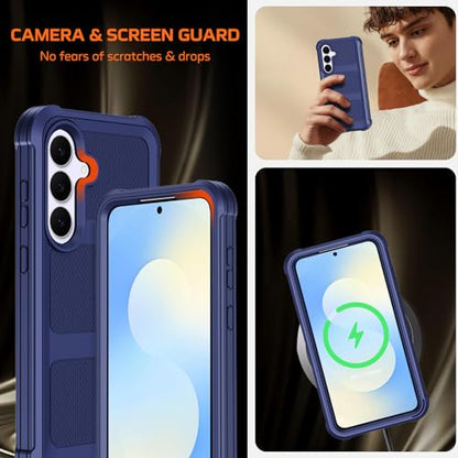 for Samsung Galaxy S25 FE Case with Belt Clip Holster,Military Grade Anti-Drop Shockproof Defender Phone Cases 2X Screen Protectors,2 Layers Rugged Heavy Duty Protective Bumper Cover (Blue) - color: Blue