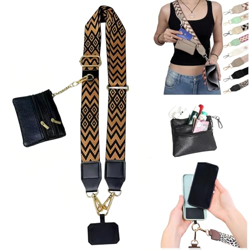 Crossbody Body Phone Holder for Women, New Phone Strap with Zippered Pouch, Adjustable Crossbody Strap - color: Coffee