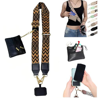 Crossbody Body Phone Holder for Women, New Phone Strap with Zippered Pouch, Adjustable Crossbody Strap - color: Coffee