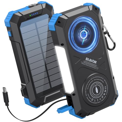 BLAVOR Solar Power Bank Built-in Retractable Cable 20000mAh - color: Blue