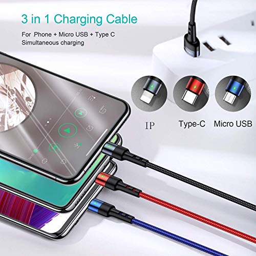 USAMS Multi USB Cable 1ft 2Pack Short 3 in 1 Charging Cable - size: 1FT