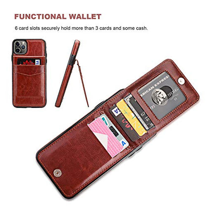 KIHUWEY for iPhone 11 Pro Max Wallet Case Card Holder Kickstand, Brown | Credit Card Slots, PU Leather, Magnetic Clasp, Flip Heavy Duty Protection Cover for Men and Women - color: Brown