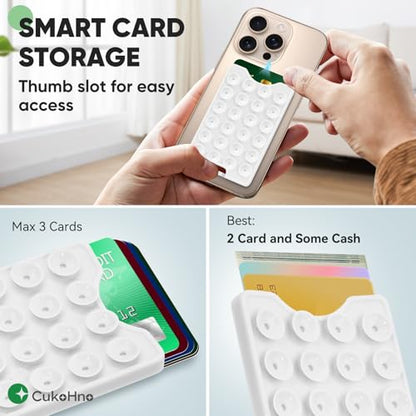 Suction Phone Card Holder Adhesive Mount,Up to 3 Cards,White - color: White