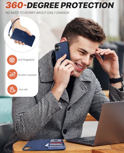 OCASE for iPhone 17 Detachable Wallet Case with Card Holder, 2 in 1 PU Leather Flip Folio with RFID Blocking Stand Wrist Strap Shockproof Phone Cover 6.3 Inch 2025, Blue - color: Blue, size: iPhone 17