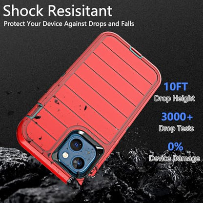 YmhxcY for iPhone 13 Case, 2X Glass Screen and Camera Protector, 3 in 1 Heavy Duty Shockproof Drop Protection Stripe Rubber Cover for 13 6.1"-Red/Gray - color: Red/Gray
