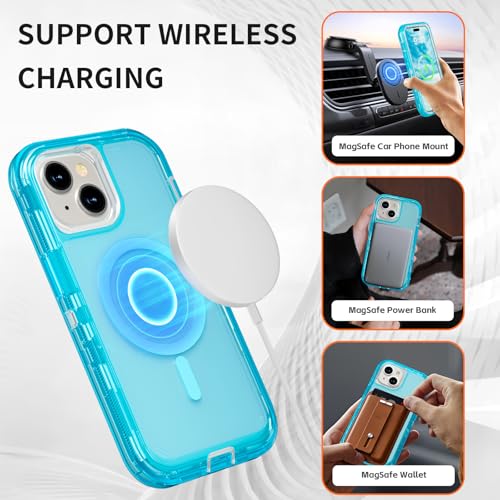 Follaroma Magnetic for iPhone 15 Case, Heavy Duty Phone Cases, Blue, 6.1" | Compatible with MagSafe, Heavy Duty Shock proof Protection, Military-Grade Anti-Drop, Dual Layer Transparent Protective Cover - color: Blue, size: iPhone 15 6.1''
