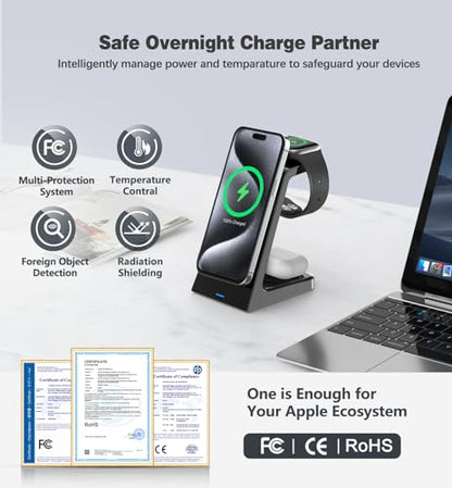 3 in 1 Magnetic Wireless Charging Station Apple 20W Charger Stand Magnetic Wireless Charger for iPhone 16 15 14 13 12 Pro/Pro Max/Plus/Mini AirPods 2/3/Pro iWatch Ultra/8/7/SE/6/5/4/3/2 (3 in 1)