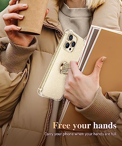 GVIEWIN Gritter Cell Phone Ring Holder, Metal Kickstand Grip 360° Rotation - color: Golden Glitter