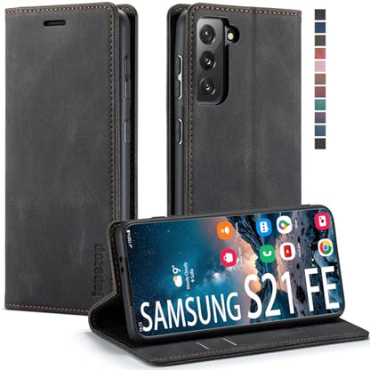 Samsung Galaxy S21 FE 5G Wallet Case with Card Holder RFID Blocking Kickstand Magnetic,Leather Flip Case Wallet for Samsung Galaxy S21 FE 5G 6.4 Inch (Black) - color: Black, size: S21 FE 6.4"