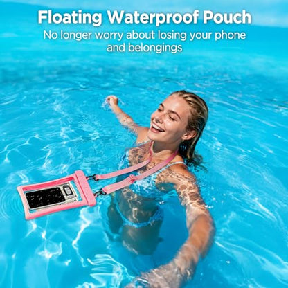 CACOE Floatable Waterproof Phone Pouch 2 Pack Up to 10.0", Black+Pink | Floatable, IPX8 Waterproof Phone Case,Adjustable Lanyard,Dry Bags for Beach/Cruise/Travel/Camping/Kayak/Vacation Essentials - color: Black+Pink, size: Up to 10.0"-Floatable