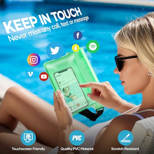 Waterproof Bag Fanny Packs for Women, Floating Beach Bags 2PCS | Floating, ideal for Beach, Boating & Kayaking&Fishing&Diving, Durable Material, Phone & Passport Pouch - color: Green & Clear
