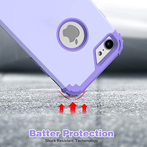 IDweel for iPhone 8 Case & for iPhone 7 Case with Screen Protector (Tempered Glass),3 in 1 Shockproof Hybrid Heavy Duty Hard PC Cover Soft Silicone Sturdy Bumper Full Body Sturdy Case, Purple - color: Purple
